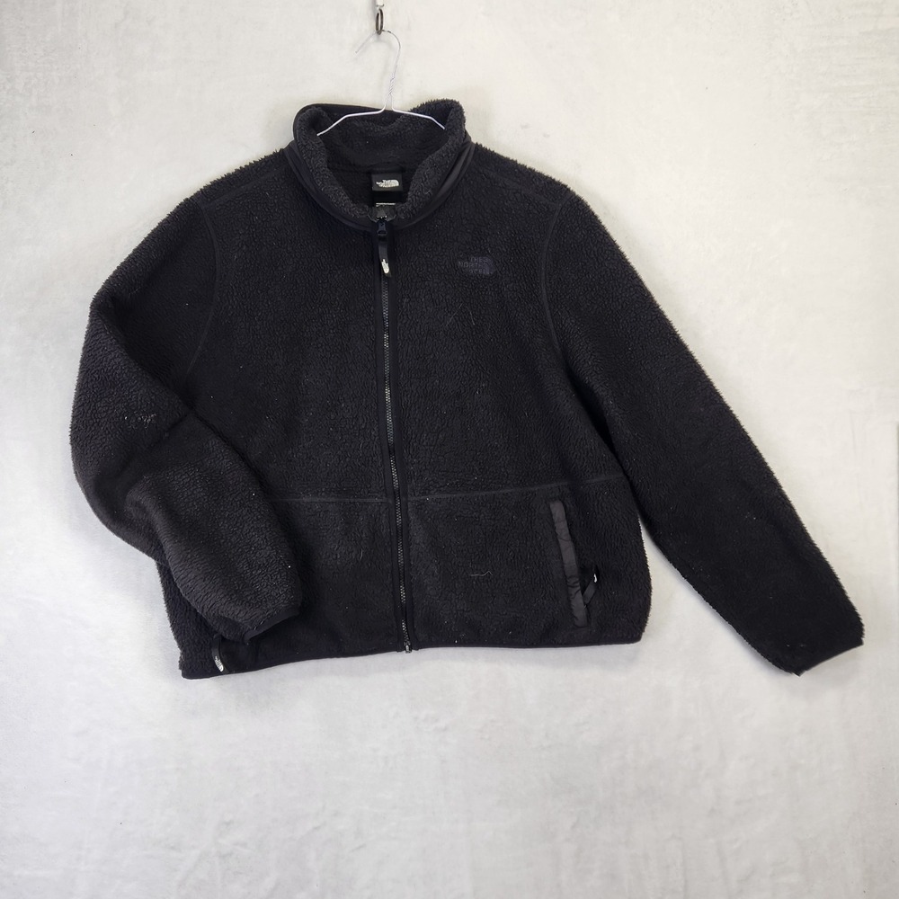 The North Face Womens XL Black Sherpa Fleece Full‎ Zip Jacket High Pile Teddy